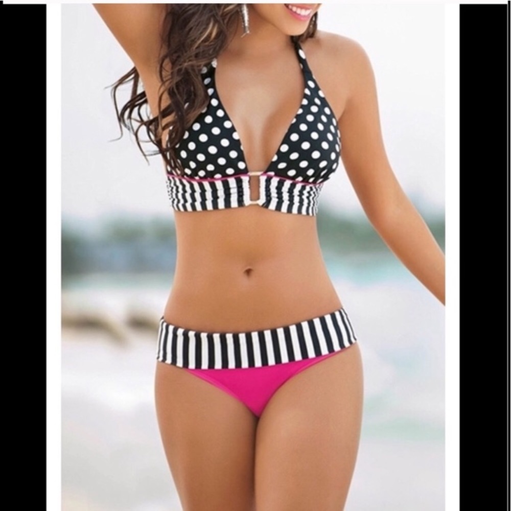 💥 LAST ONE! Polka Dot Stripe Two Piece Bikini - Picture 1 of 4
